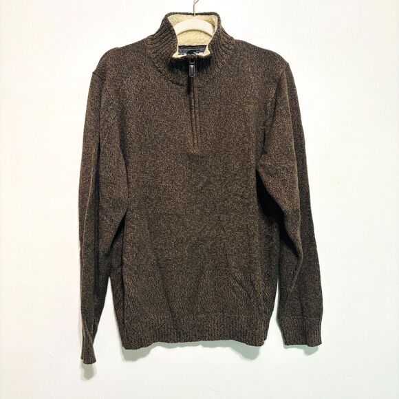 Oscar De La Renta 1/4 Zip Sweater Men's Sz XL Brown Marled Sherpa Lined Collar - Picture 2 of 8